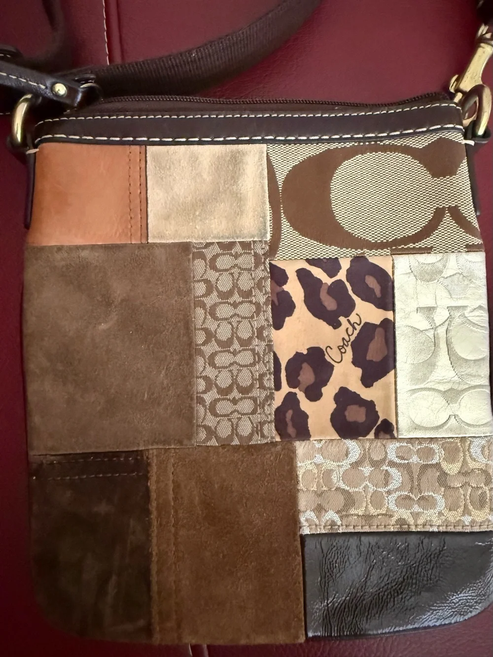 Coach Patchwork Animal Print Messenger Crossbody Bag Y2K